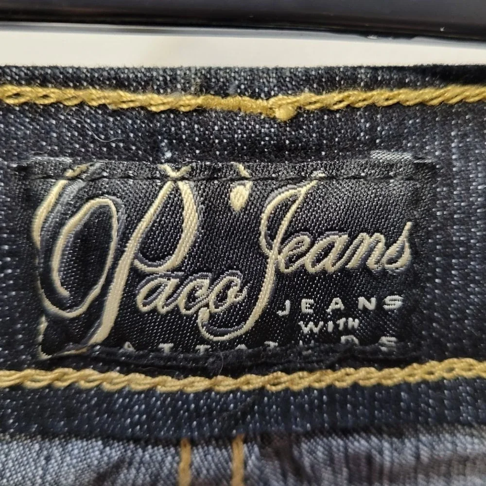 Vintage Y2K Paco Jeans Size 17 Dark Wash Gold Skull‎ Graphic Streetwear Unique